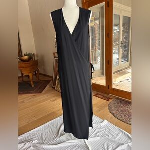 Helmut Lang Sleeveless Wrap Dress | Black Midi Length | Size L | Minimalist Chic
